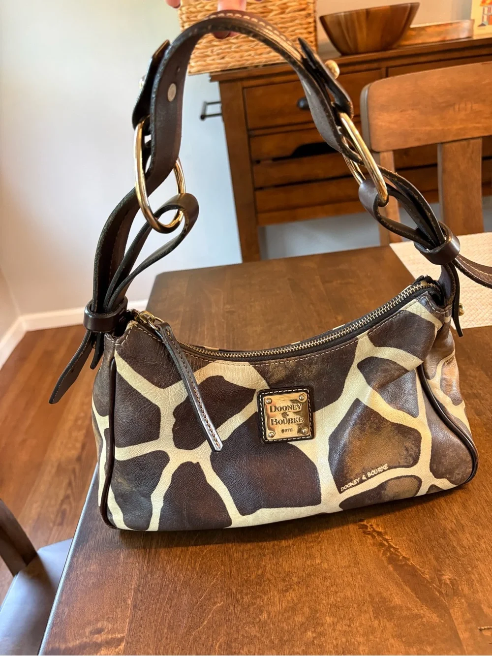 Dooney & Bourke Brown and Cream Giraffe-Print Shoulder Bag
